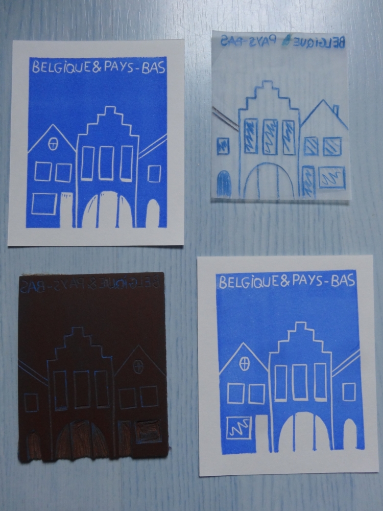 Calque, plaque en lino et impression