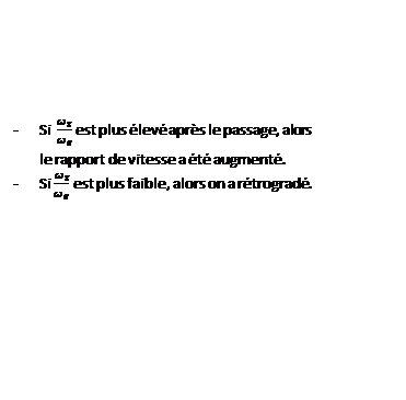Zone de Texte: Si ω_s/ω_e est plus élevé après le passage, alors le rapport de vitesse a été augmenté.
Si ω_s/ω_e est plus faible, alors on a rétrogradé.